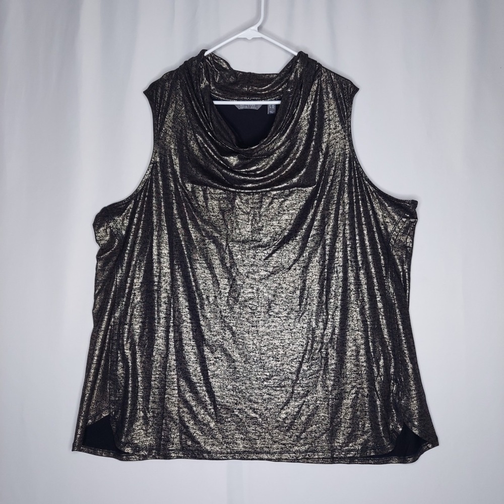 Lisa Rinna Gold Metallic Cowl Tank Top Women‎ 2X Stretch Knit Glam Grunge 00s